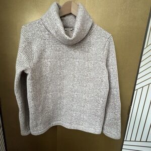 J Crew Size Small Beige Plaid Pullover Turtleneck Fleece Cowl Minimalist Capsule